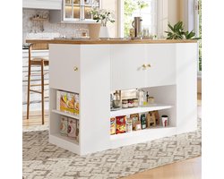 Keuken Eiland - Keukenmeubel Lade - Opbergen Koken Eten - Verstelbaar Blad - 140x70x90cm - Wit