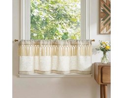 Keuken Gordijnen - Bistro Vitrage - Landelijk Interieur - Lace Trim - 90 x 45 cm - Beige