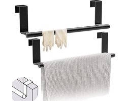 Keuken Handdoekstang 36cm - 2 Stuks Theedoekhouder - Axis Handdoekhouder Hangend - Handdoekhouder - Handdoekrek Keukenkast - Handdoekstang - Roestvast Staal - Zonder Boren - Voor Keuken, Badkamer En Slaapkamer - Zwart