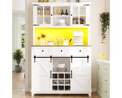 Keuken kast 105×38.4×180 centimeter - hoge kast - vitrinekast - met verstelbare planken - met LED verlichting aan de zijkant - wit