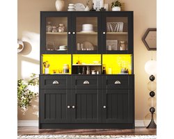 Keuken kast 140x40x175 cm - hoge keuken kast - vitrinekast - buffetkast - met verstelbare planken - met LED verlichting - zwart