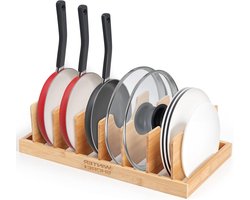 Keuken Kast Organizer van Bamboe - Houten Schijf Rek & Pot Deksel Houder - Potten en Pannen Opbergrek - Herbruikbare Snijplank Organizers en Opslag