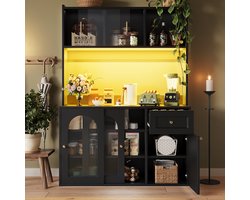 Keuken kasten - vitrinekasten - eetkamers kasten met verstelbare planken - sideboards met LED-verlichting - zwart