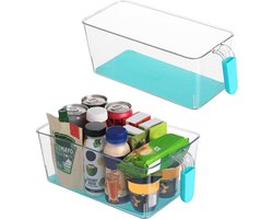 Keuken Koelkast Opslag Containers met Non-Slip Basis en Handvatten - 2 Verschillende Maten - Doorzichtig Plastic Bakjes voor Badkamer, Kelder/Kast, Lades en Diepvries