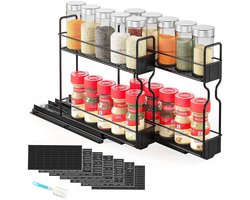 Keuken Kruidenrek Organizer - Uittrekbaar, Kastmontage met Tafelblad Labels & Marker, Veelzijdige Metalen Opbergruimte voor Kruiden en Specerijen - Wordt geleverd met Containers - Kruiden Organizer Rek