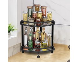 Keuken Kruidrek met 2 Niveaus - RVS Kruidrek - 33×23×35cm - Staande Bureau Organizer - Zwarte Hoekopslagplanken voor Keuken - Badkamer - Eetkamer - Kantoor