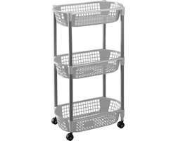 Keuken opberg trolley - grijs - kunststof - 3 manden - 71 cm - roltafel met wielen