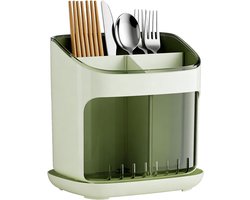 Keuken Organizer - Bestekhouder Aanrecht - Keuken Ordenen - Met Afvoerbak - 17x17x13cm - Groen Transparant