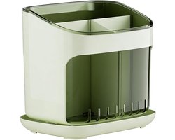Keuken Organizer - Bestekhouder Aanrecht - Keuken Ordenen - Met Afvoerbak - 17x17x13cm - Groen Transparant