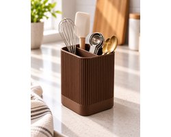 Keuken Organizer Klein – Bestekhouder & Keukengerei Houder – 3D Geprint – Geribbeld Design – Chocoladebruin