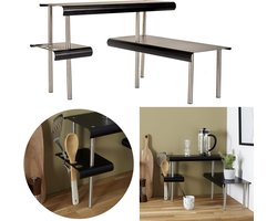 Keuken Organizer Rek met Houder voor Keukengerei – 50 x 50 x 30 cm – Compact Tafelsysteem met Twee Niveaus – Ideaal voor Spatels, Lepels en Kookaccessoires - Zwart