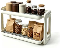 Keuken Organizer voor Kruidenset, 2-laags Plastic Kruidrek met Afvoertray, Staand Kruidrek voor Keuken en Badkamer, Ideaal voor Kruidencups en Opslag