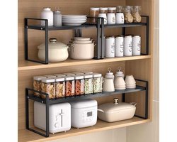 Keuken Organizers - Extra uitbreidbaar - aanrecht organiser - Uitschuifbaar 28*25*(38-69)cm - Pannenrekken - Gootsteenkast organizer - Bureau Organizer - Opbergrek - Kast Organizer - Badkamer Organizer - Uitschuifbaar tussen 38 en 60cm - Zwart