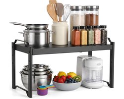 Keuken Organizers -Uitschuifbaar Keukenrek - keuken organizers -keukenrek staand -Keukenkast Organizer - Metalen Opbergrek voor Borden Pannen en Kruiden - Verstelbaar Rek - 33-53 x 21 x 22 cm