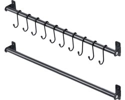 Keuken Rail Pan Hanger Utensil Hangende Barrek Wandgemonteerde Hanger Organizer - Hangende Messen - Pan Handdoekbar - Badkamer - Verwijderbare S-haken - 570 mm x2 sheet pan storage