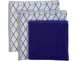 Keuken- & Theedoeken Keukendoekset - 1 keukenhanddoek en 2 theedoeken - wit / Wit / Paars