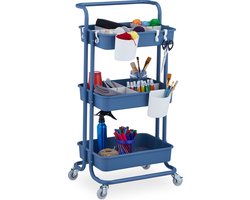 keuken trolley - 2 remmen - badkamer - 86 x 43 x 42 cm - met wielen - blauw