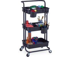 keuken trolley - op wieltjes - 3 laags - 86 x 43 x 42 cm - badkamer - serveerwagen - zwart