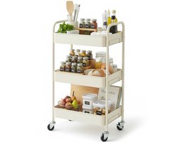 Keuken trolley op Wieltjes - 3 laags - Keukenrek - Serveerwagen - Kastje - Karretje - Opberg - Douche kastjes staand - Rekje - Beige - Luft