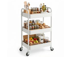Keuken trolley op Wieltjes - 3 laags - Keukenrek - Serveerwagen - Kastje - Karretje - Opberg - Douche kastjes staand - Rekje - Wit - Luft