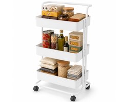 Keuken trolley op Wieltjes - 3 laags - Keukenrek - Serveerwagen - Kastje - Karretje - Opberg - Douche kastjes staand - Rekje - Wit - Luft