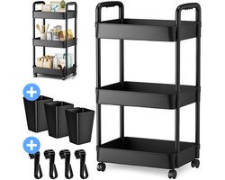 Keuken trolley op Wieltjes - 3 laags - Keukenrek - Serveerwagen - Kastje - Karretje - Opberg - Douche kastjes staand - Rekje - Zwart - Luft
