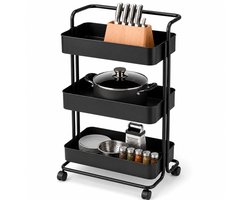 Keuken trolley op Wieltjes - 3 laags - Keukenrek - Serveerwagen - Kastje - Karretje - Opberg - Douche kastjes staand - Rekje - Zwart - Luft