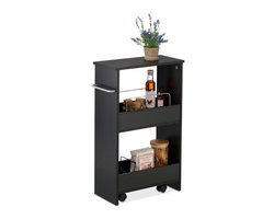 keuken trolley - smal - 66,5 x 42 x 20 cm - badkamer - met wieltjes - opbergtrolley - zwart