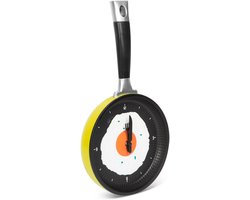 Keuken Wandklok als Koekenpan - Gebakken Ei Design met Vork & Mes - Geel 1 Stuks [W1060B]