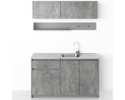 Keukenblok - Brina Kleine Keuken 140cm zonder apparatuur Betonlook ZA140BL - Gratis spoelbak & sifon - Mini keuken 140 cm - Kleine industriële keuken - Klein keukenblok