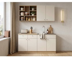 Keukenblok- Brina Kleine Keuken 160cm zonder apparatuur - Cashmere -KitchenettesDirect