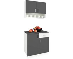 Keukenblok - Keukenmeubel - Koken organiseren - Compact formaat - 80 cm breed - Antraciet wit