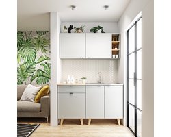 Keukenblok - Kleine Keuken Scandinavisch - 140cm – Mini Keukenblok – Kitchenette met Franke Spoelbak – Goedkope Keukenkast - Keuken zonder apparatuur