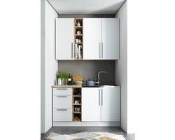 Keukenblok - Kleine Keuken Wit Eiken - 140cm – Mini Keukenblok – Kitchenette met Gratis Franke Spoelbak – Goedkope Keukenkast - Keuken zonder apparatuur
