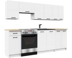 Keukenblok zonder apparatuur - Minikeuken 240 cm - Compleet met onder- en bovenkasten - Wit