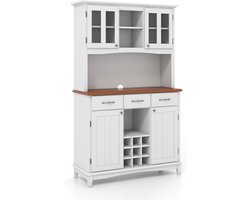 Keukenbuffetkast met Wijnrek, Dressoir met Laden en Kasten, Verstelbare Planken, 112 x 43 x 184,5 cm