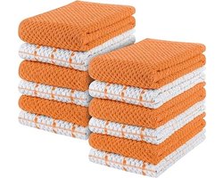 keukendoek-12 Set - 38 x 64 cm - 100% Ring Gesponnen Katoenen Superzacht en Schotelantennes-Theedoeken en Barkrukken-Oranje -