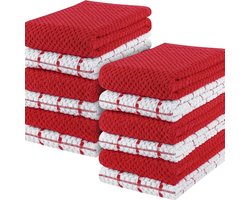 Keukendoeken 12-pack, 15 x 25 inch, katoenen theedoek, superzachte en absorberende vaatdoek, thee- en bardoekenset, rood