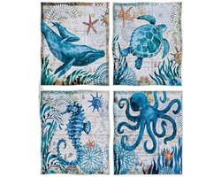 Keukendoeken, 40*60cm Absorberende zachte vaatdoeken Handdoeken Microvezel schoonmaakdoek Herbruikbare handdoeken Bardoeken, set van 4 (Schildpad + Inktvis + Dolfijn + Zeepaardjes)