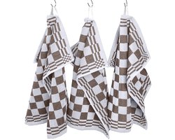 Keukendoeken - Horeca - 50x50 cm - Badstof - Geblokt - 3 stuks - Bruin