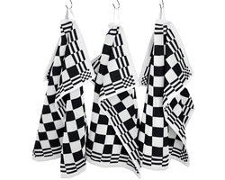 Keukendoeken - Horeca - 50x50 cm - Badstof - Geblokt - 3 stuks - Zwart-wit