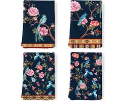 Keukendoeken Katoenen Set van 4 Theedoeken 100% Katoen Retro Bloemen Vogels Keukendoekenset Multifunctioneel Hoge Kwaliteit Keuken Drooghanddoek Rek Handdoeken 50 x 70 cm