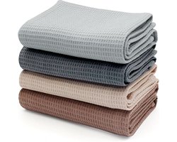 Keukendoeken - Theedoek - Wafelweefsel Absorberend - 4 Stuks - Voor Glazen En Keukenapparatuur Beige-Grijs