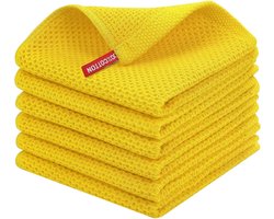 Keukendoeken van katoen met wafelstructuur, ultrazacht, absorberend en sneldrogend, 30 x 30 cm, 5 stuks, geel