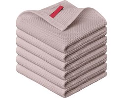 Keukendoeken van wafelkatoen, 6 stuks – sneldrogend, absorberend, zacht, multifunctioneel, 40 x 63,5 cm, taupe