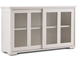 Keukendressoir / Eetkamer Lage Kast – 2 Planken, 2 Transparante MDF Deuren – 106,5 x 33 x 62,5 cm –Beige
