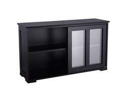 Keukendressoir / Eetkamer Lage Kast – 2 Planken, 2 Transparante MDF Deuren – 106,5 x 33 x 62,5 ,Zwart