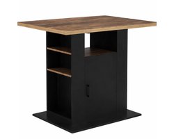 Keukeneiland 110 cm met Opbergruimte – Middeneiland met Werkblad – Bartafel met Kast en Planken – Zwart & Donker Houteffect – 110 x 80 x 90 cm