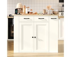 Keukeneiland - 120x60x90 cm - Uitschuifbare Tafel - met Stopcontacten & Stoelen - Hout - Wit