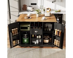 Keukeneiland, eetkamerwagen met werkblad, buffetkast, eetkamerwagen met houtnerf, zijhanddoekhouder, met wijnrek, met wielen, zwart